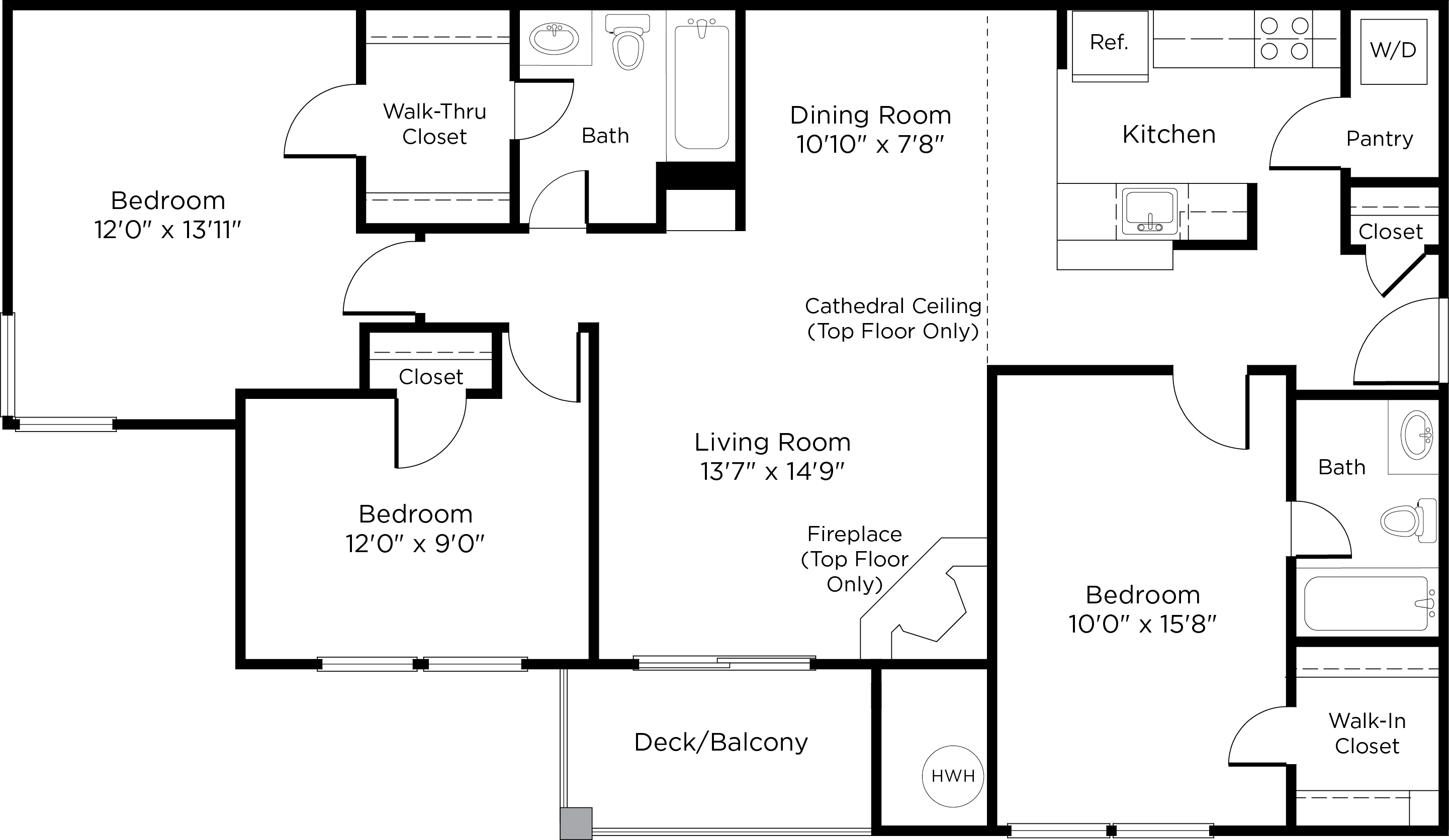 Floor plan for 3 beds, 2 baths, 1178 sqft